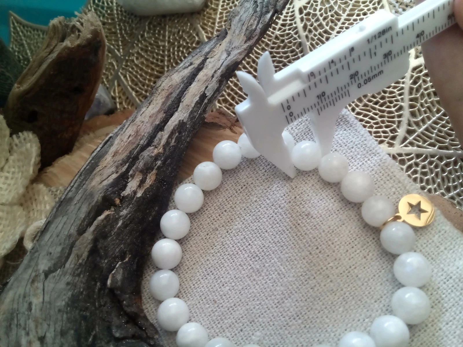 Bracelet en pierres de lune naturelles et étoile en Acier – photo 2